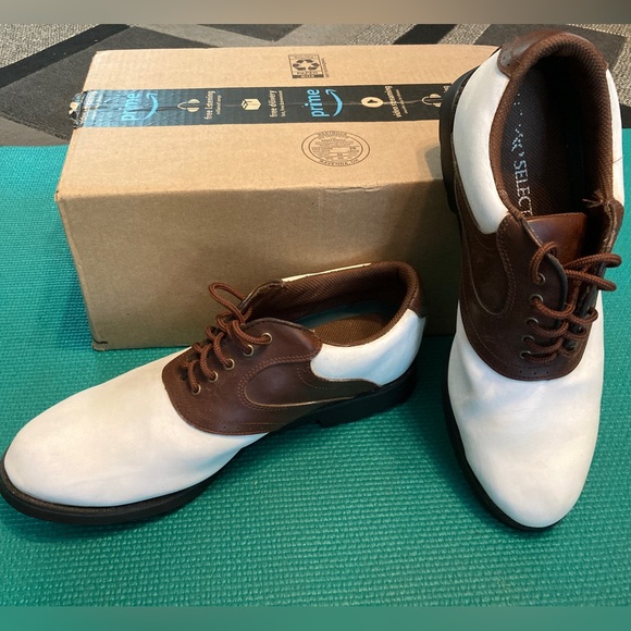 Pro Select 1805 Men's Brown and White Saddle Spikeless Golf Shoes - Picture 5 of 12